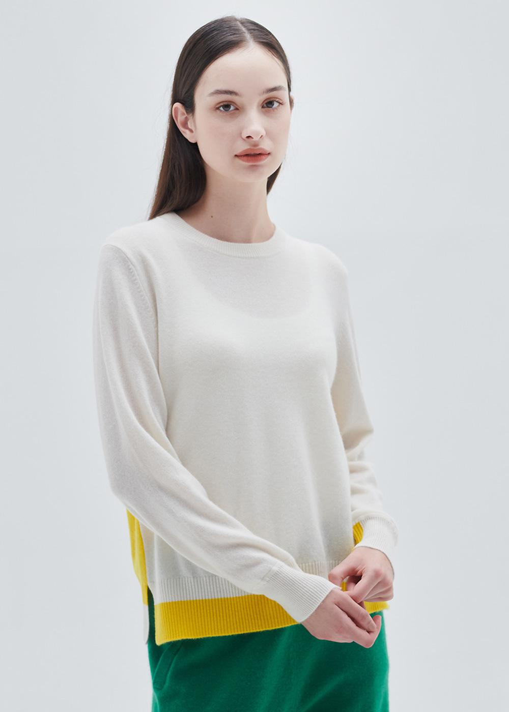 Bullky color block pullover(ivory)